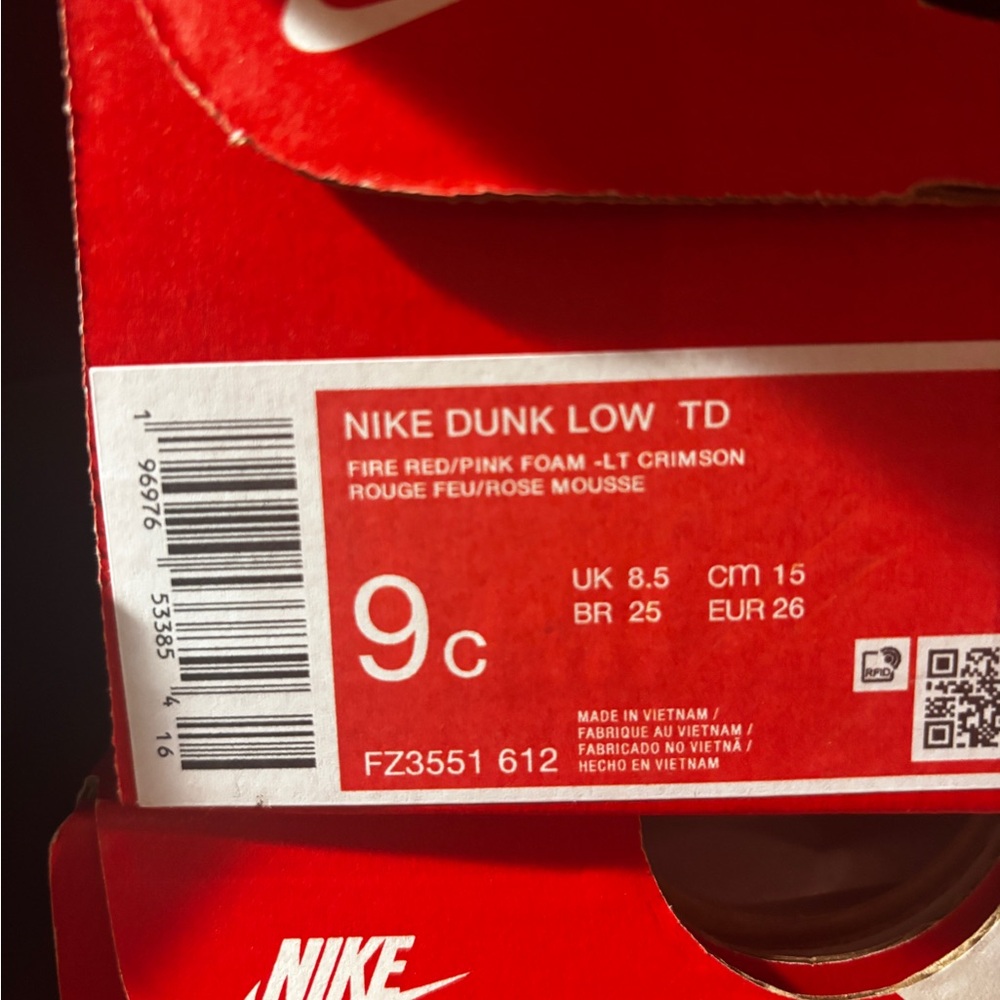Nike Dunk Low Valentine's Day Red Pink FZ3549-612 PS Size/ FZ3551-612 TD Size - Picture 13 of 16